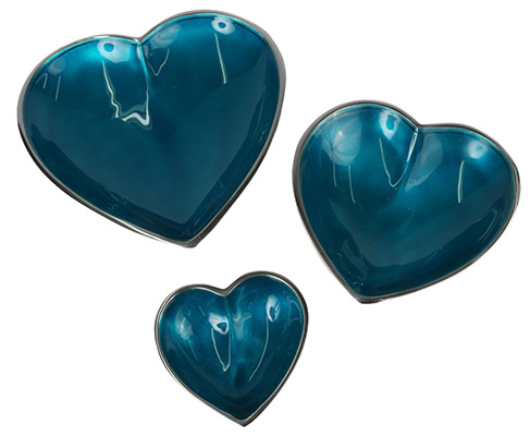 Aluminium Set Of 3 Heart Dishes Blue - Click Image to Close